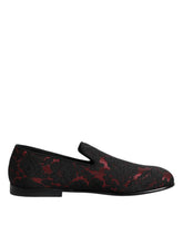 Dolce & Gabbana Red Black Jacquard Slip On Loafers Shoes